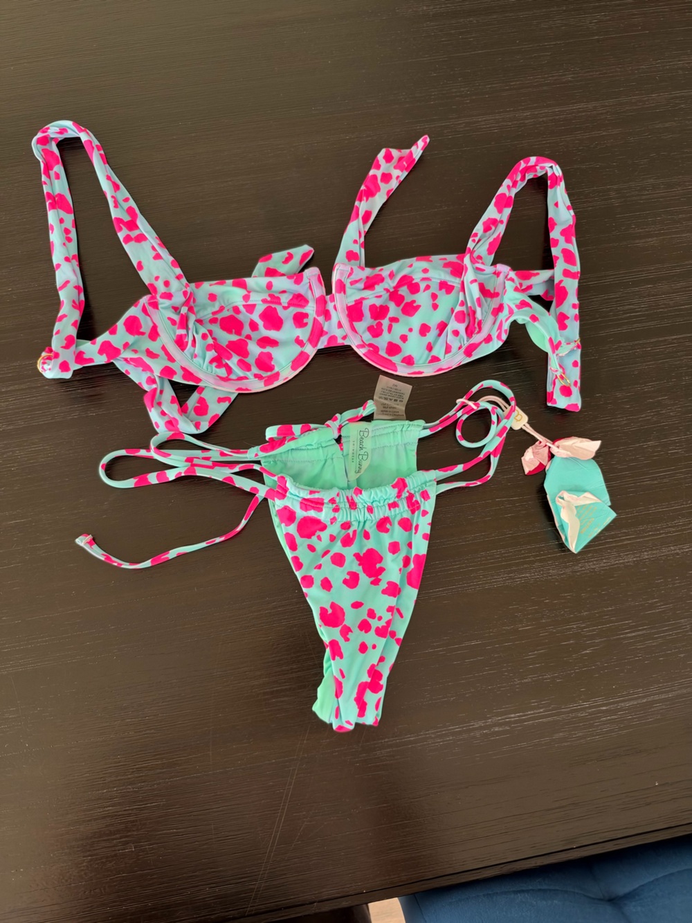NWT Beach Bunny Aqua and Hot Pink Leopard Print Two-Piece Bikini